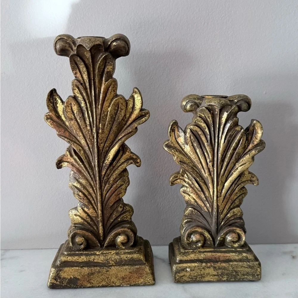 Elegant Gold Leaf Candle Holders a pair of vintage acanthus leaf